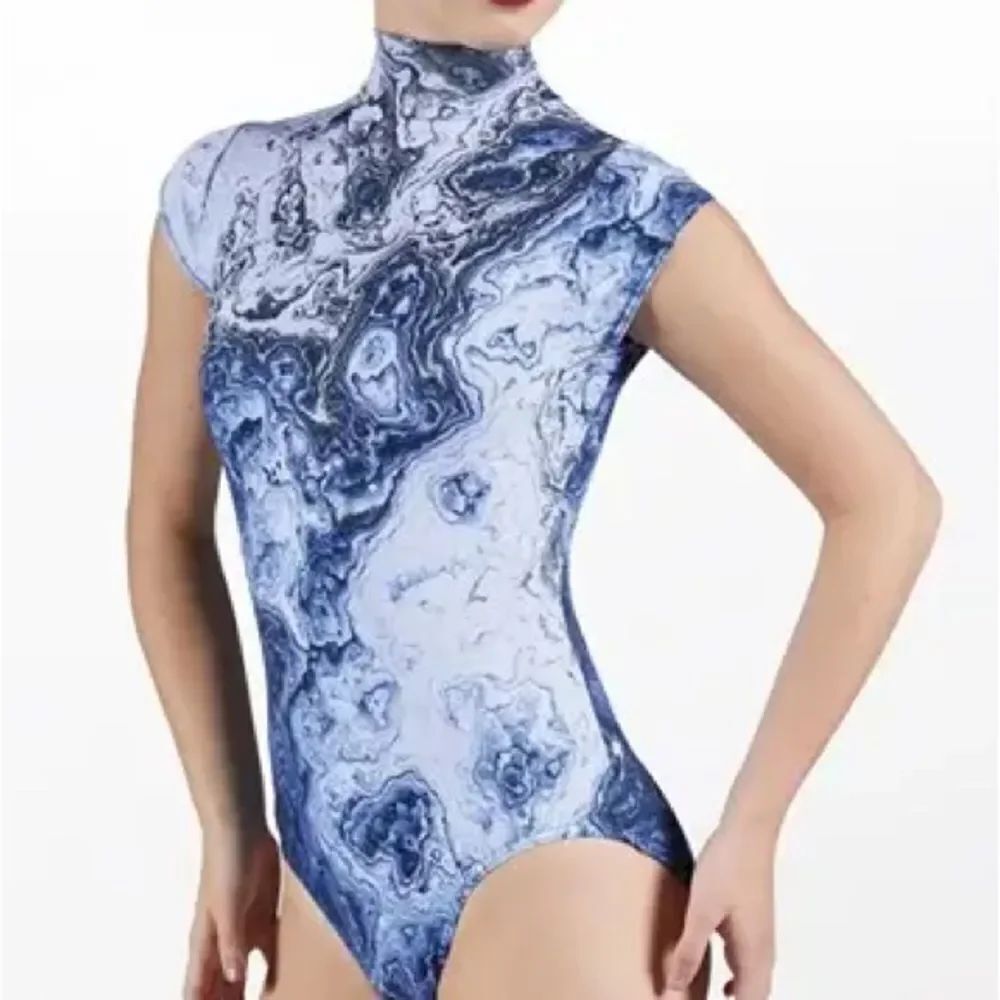 WEISSMAN Balera Dance Costume Cap Sleeve Leotard blue watercolor PL11863 MC